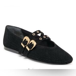 Dolce Vita Baylee Double Strap Women nwob 7 Black Leather Mary Jane Ballet Flats